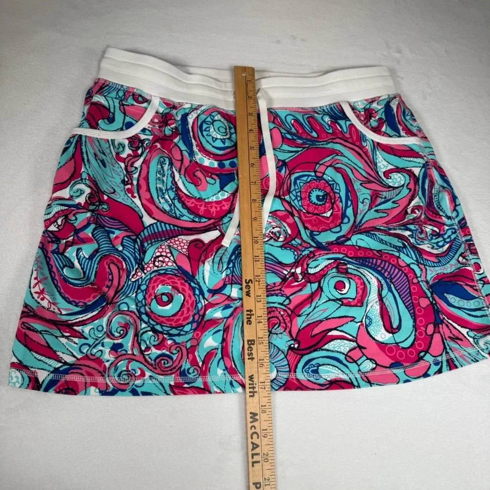 Talbots Women's Skort L Pink Blue Paisley Skort Elastic Waist Drawstring Pockets